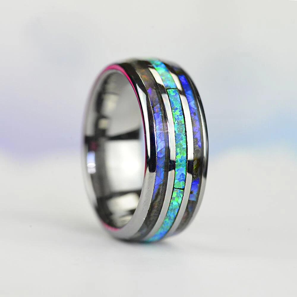 Fashion 8mm Rose Gold Color Tungsten Wedding Men Stainless Steel Rings Inlay Ab image 4