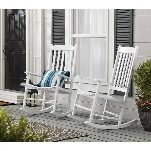 Mainstays Outdoor Wood Porch Rocking Chair, White Color, Weather Resistant Fini image 1