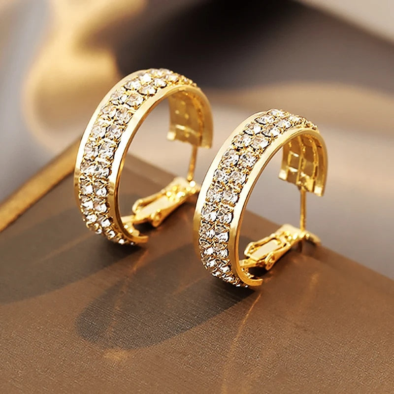 Gold Color Metal Fashion Korean Pearl Earrings For Women Sparkling Zircon Penda image 23