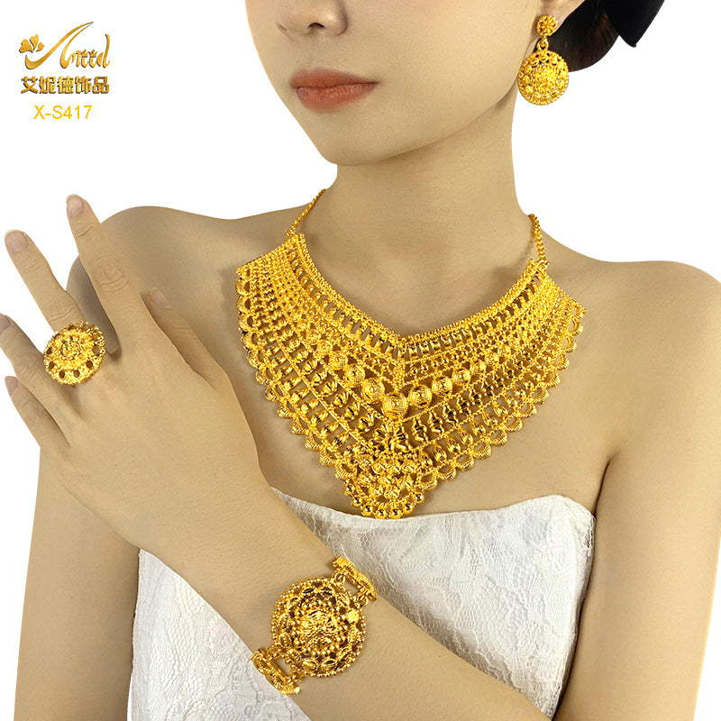 ANIID Luxury Indian Jewelry Sets for Women Party Dubai 24K Gold Color Necklace image 21