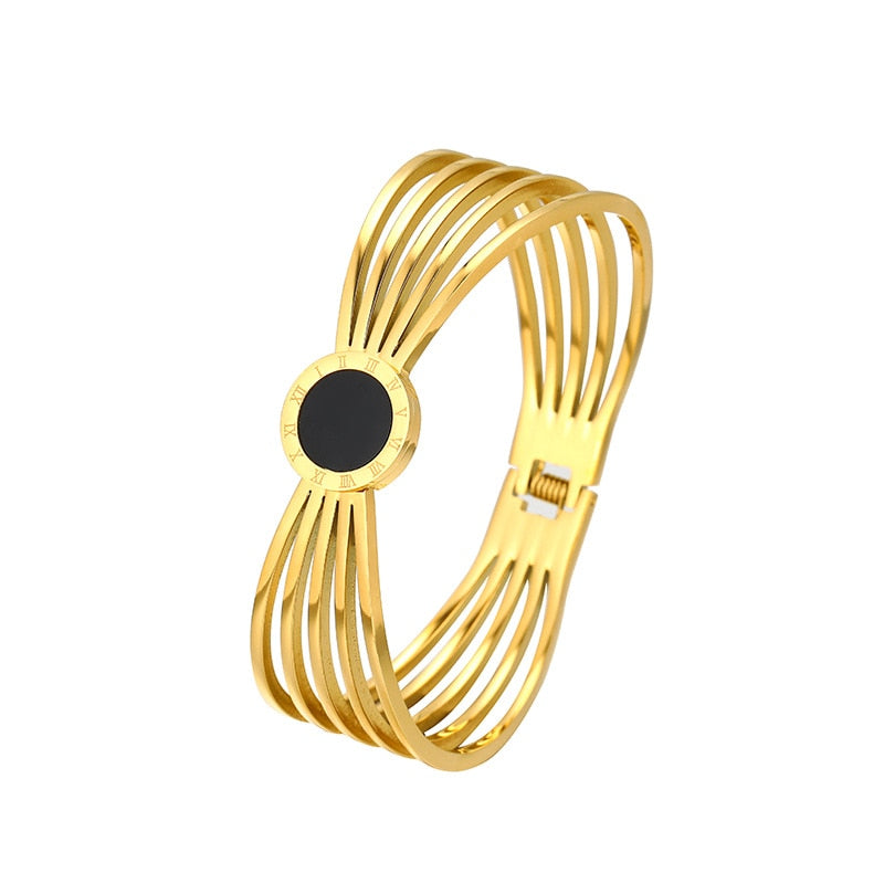 Stainless Steel Punk Gold Color Bangles for Women Men Trendy Metal Bracelets Bo image 4
