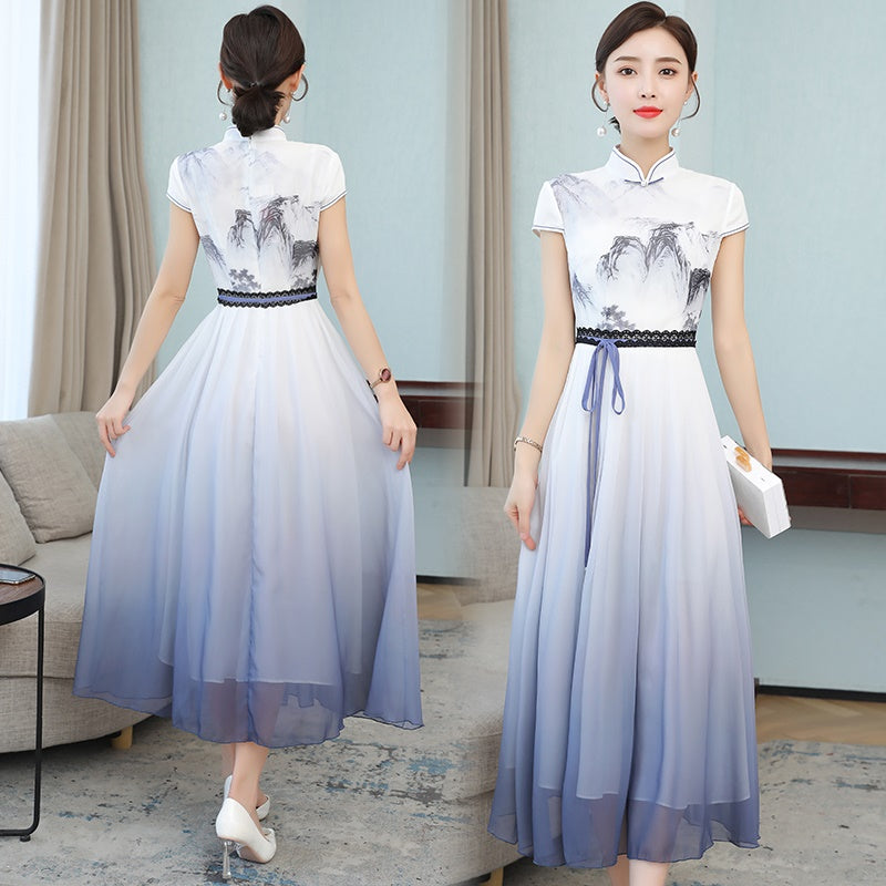Ao Dai 2020 Summer New Floral Vietnam Dress For Women Elegant Cheongsam Traditi image 2