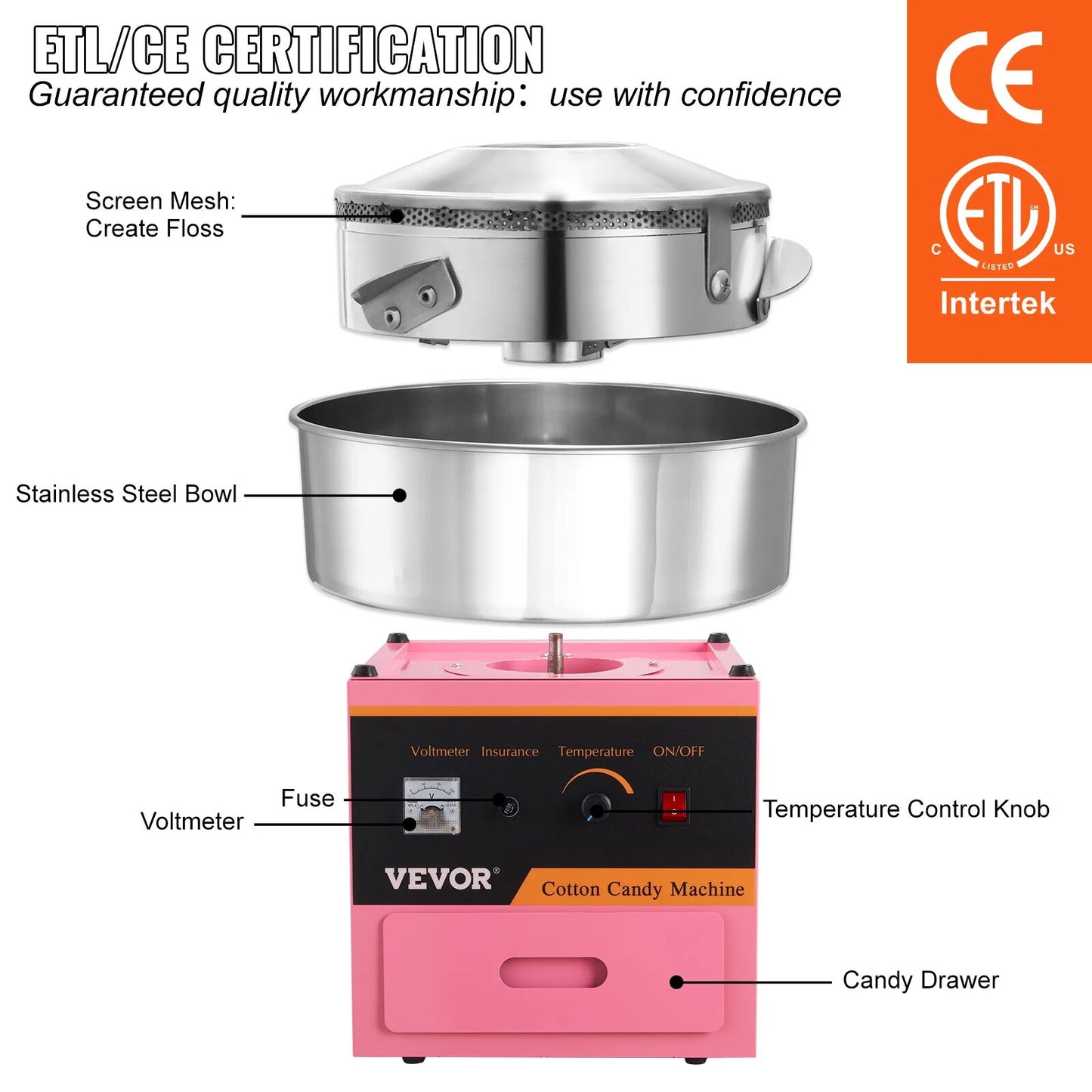 VEVOR Electric Cotton Candy Machine Commercial Floss Maker with Stainless Steel image 7