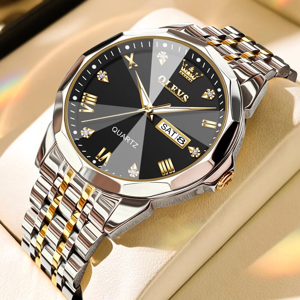 TAXAU New Watch For Men Rhombus Original Quartz Waterproof Wristwatch Gold Stai image 5