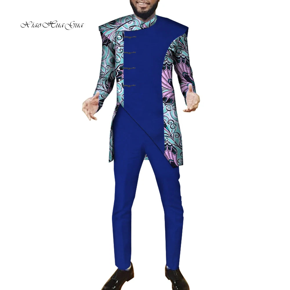 African Men Suits Sets Tops+Trousers Fashion Printing African Clothes for Men F image 6
