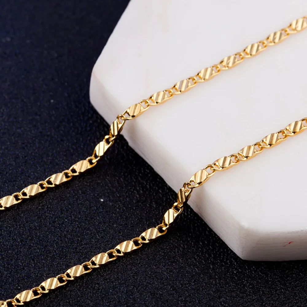 Fashion 18k Gold Necklace 2MM 16/18/20/22/24/26/28/30 Inch Side Chain Necklace image 6