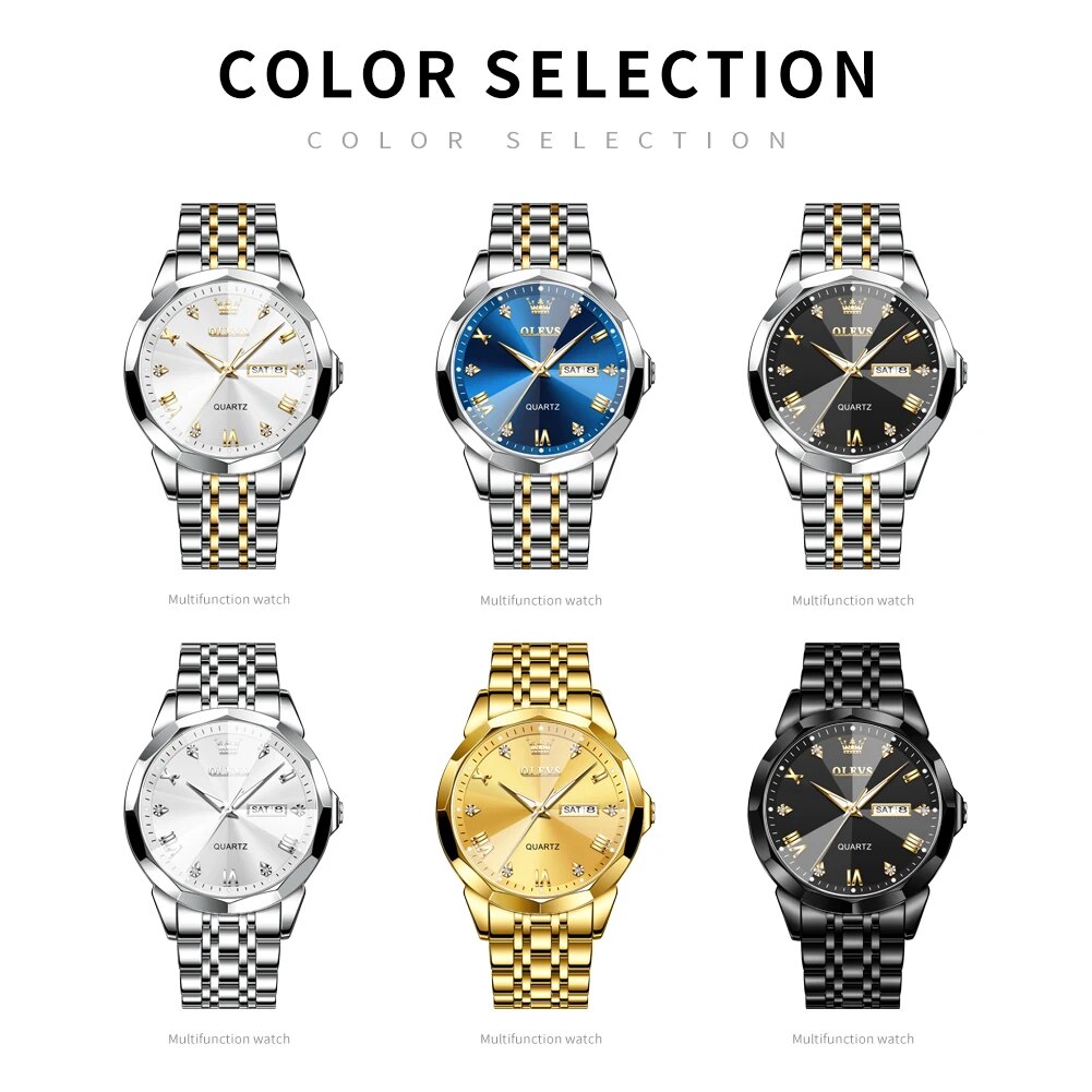 TAXAU New Watch For Men Rhombus Original Quartz Waterproof Wristwatch Gold Stai image 10
