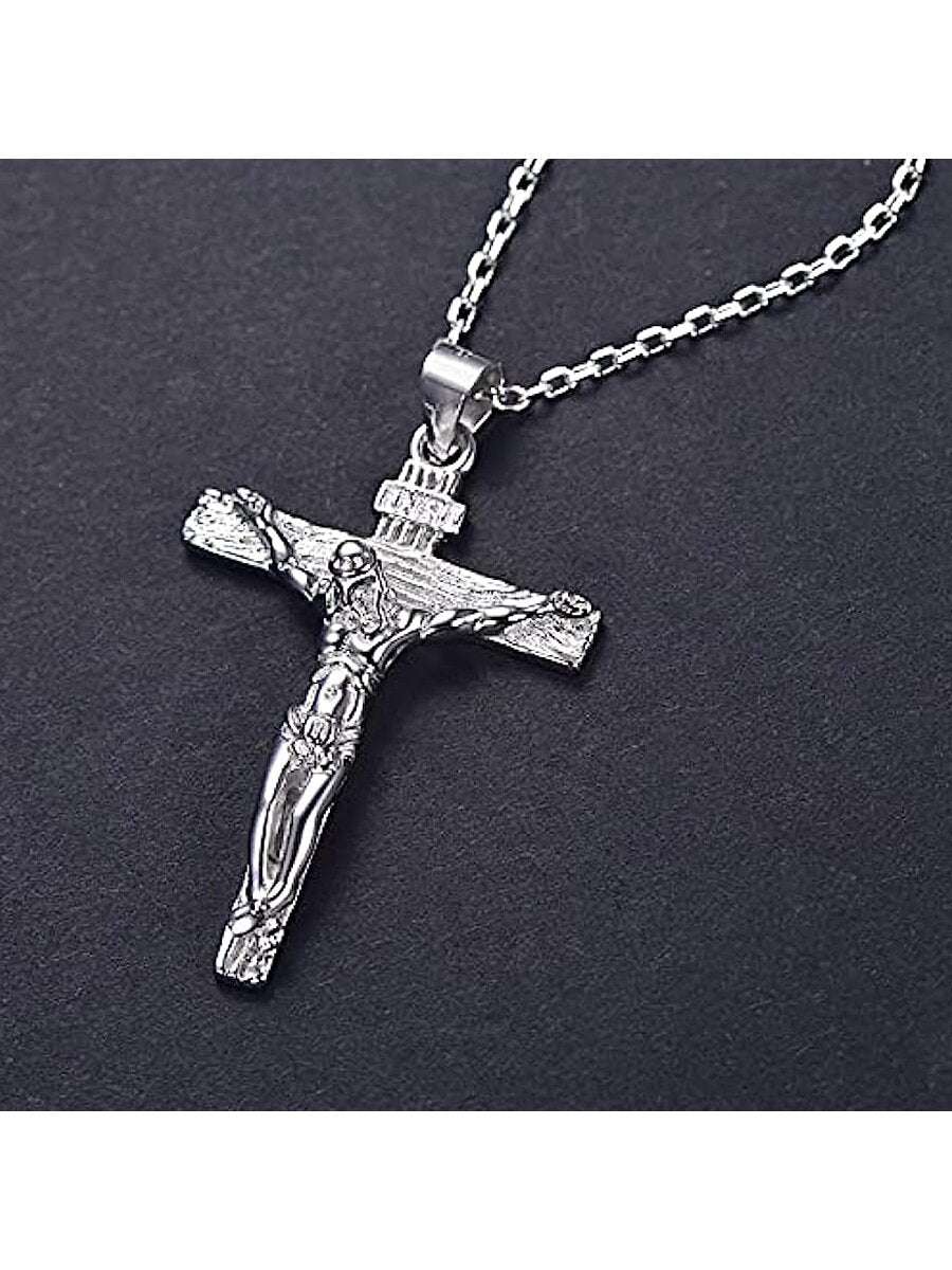 U7 Women Girls Jesus Necklace 925 Sterling Silver Gold Color INRI Cross Pendant image 3