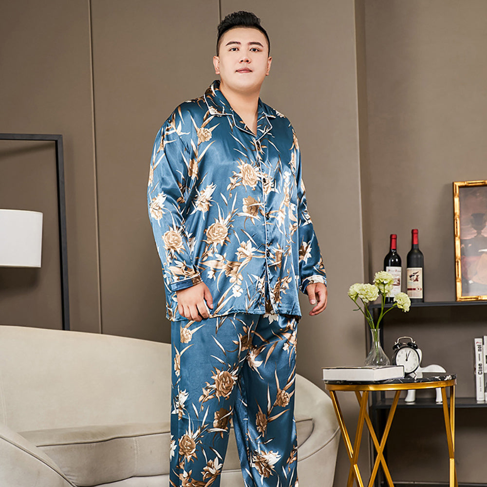 5XL Big Size Pajamas For Men 165KG Spring Summer Ice Silk Satin Cool Pajama Man image 17