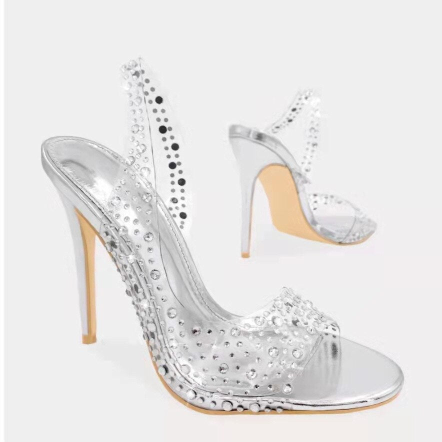 Golden Silver Rhinestone PVC Transparent Women Sandals Pumps Shoes image 1