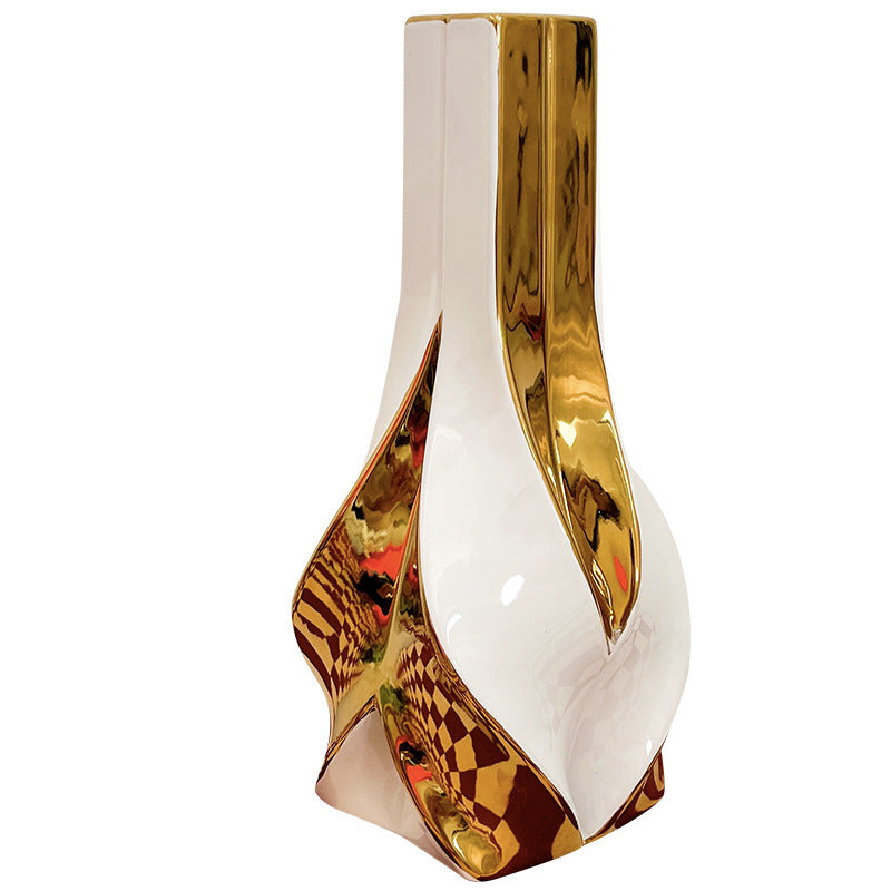 Porcelain Large White Retro Vase Light Luxury Gold Hydroponic Home Living Room image 2
