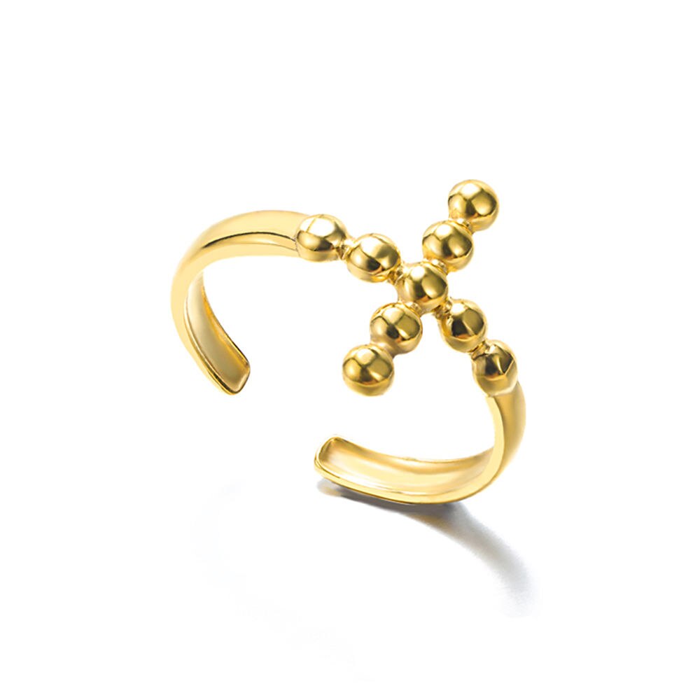 GATTVICT Punk Cross knight Open Stainless Steel Queen Rings Minimalist Gold image 2