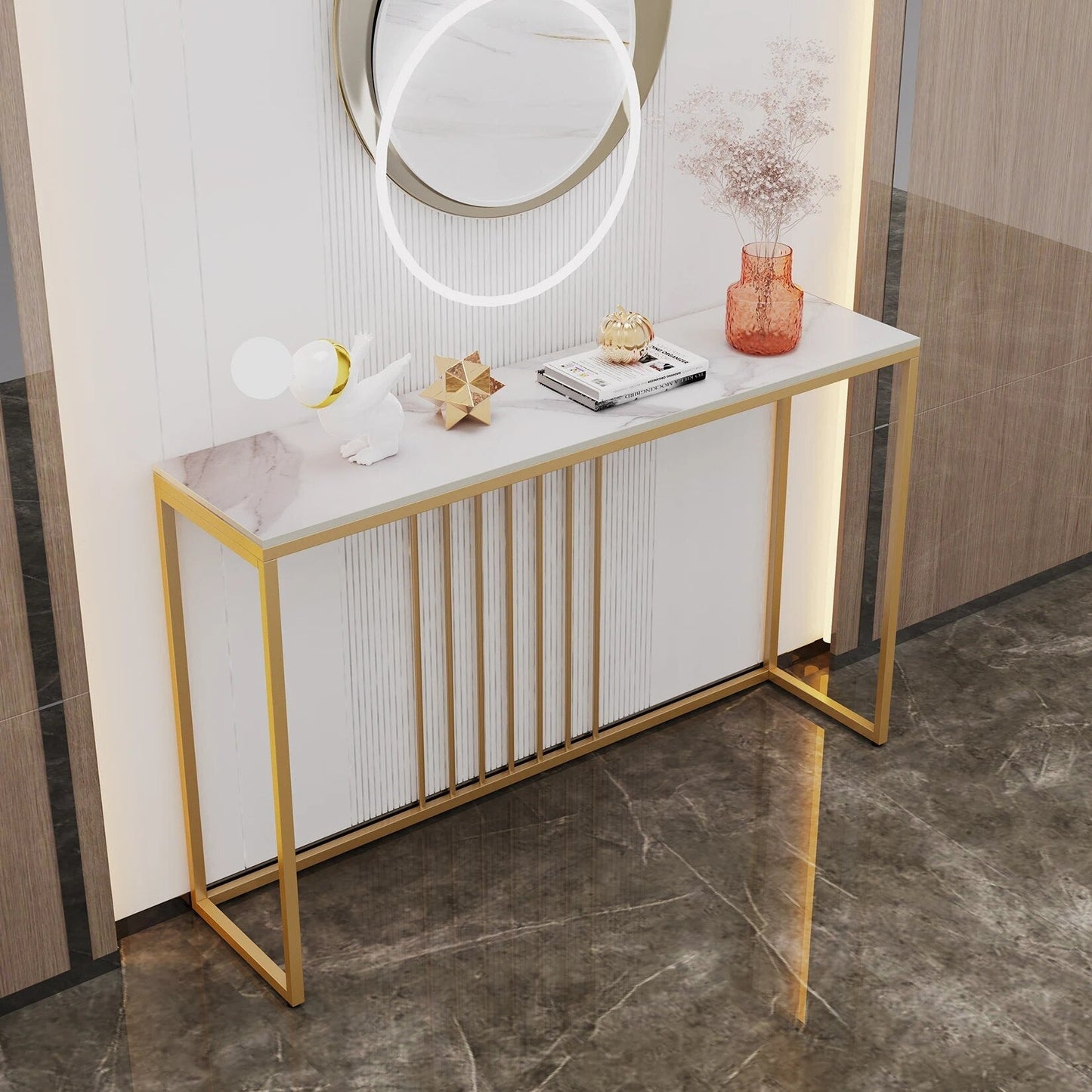 47.2" Extra Long Console Table Sintered Top Gold Metal Leg Sofa Table for Hallw image 2