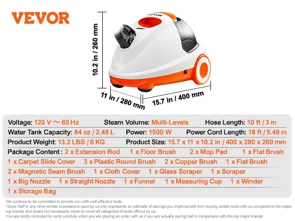 VEVOR Steam Cleaner W/ 85/51/45oz Tank Portable Steam Cleaner Chemical-Free Ste image 5