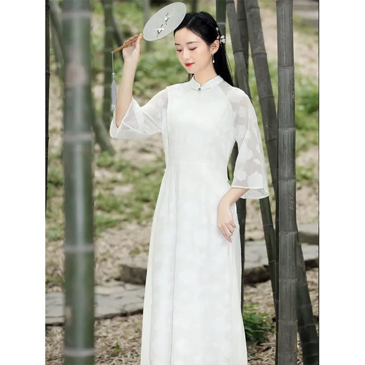 2024 Traditional Vietnam Chiffon Ao Dai Chinese Set Qipao For Women Fariry Cheo image 6