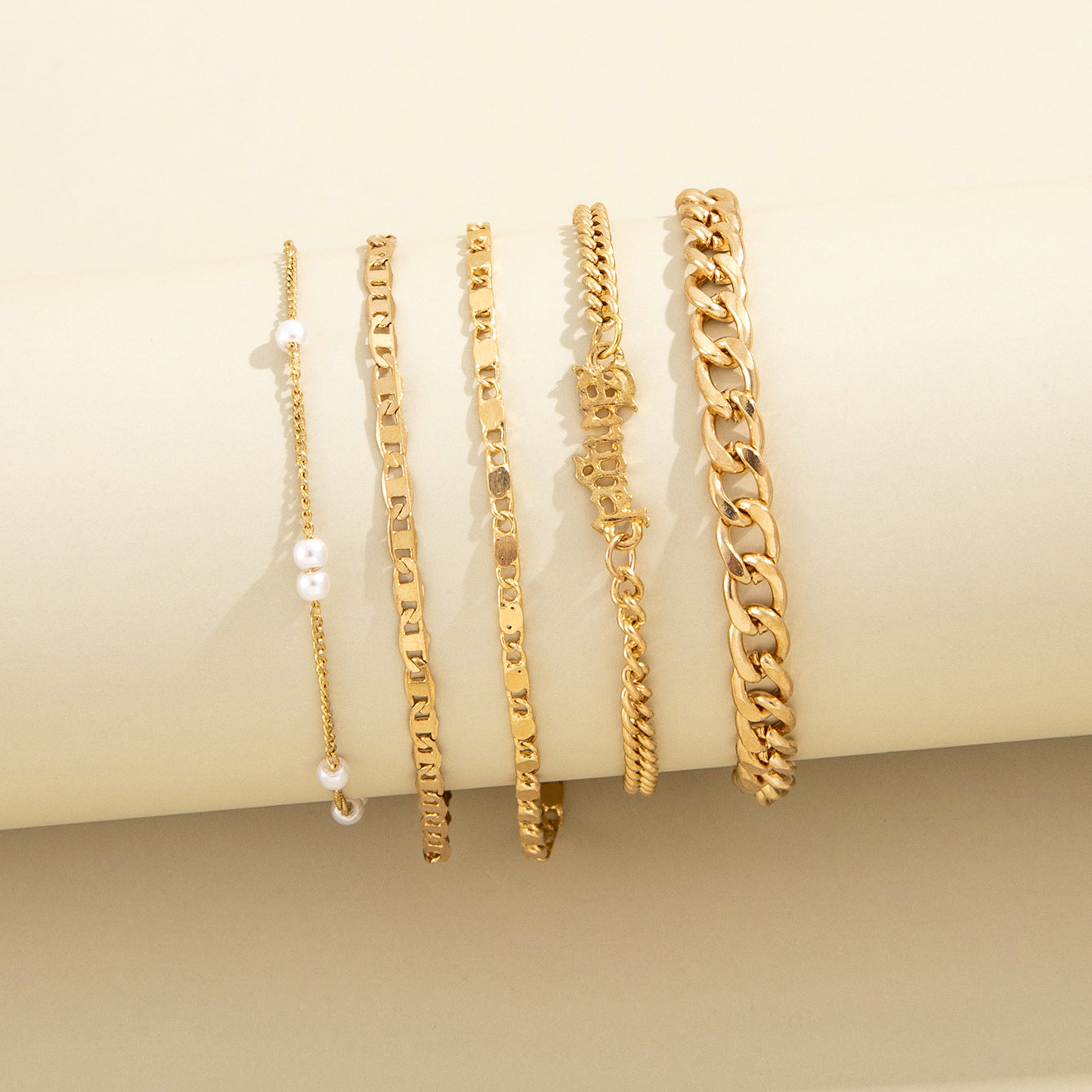 5Pcs Trendy Chain Bracelet Set For Women Angel Letter Gold Silver Color Link Ch image 4