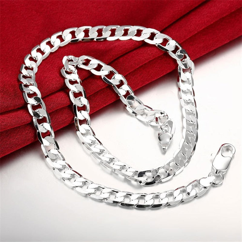 Special offer 18K gold Necklaces 925 Stamp Silver color Classic 8MM sideways ch image 5