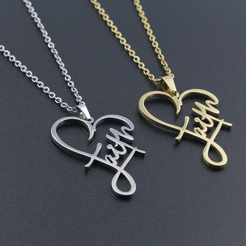 VILLWICE Religious Faith Heart Necklace Women Men Stainless Steel Gold Plated image 6
