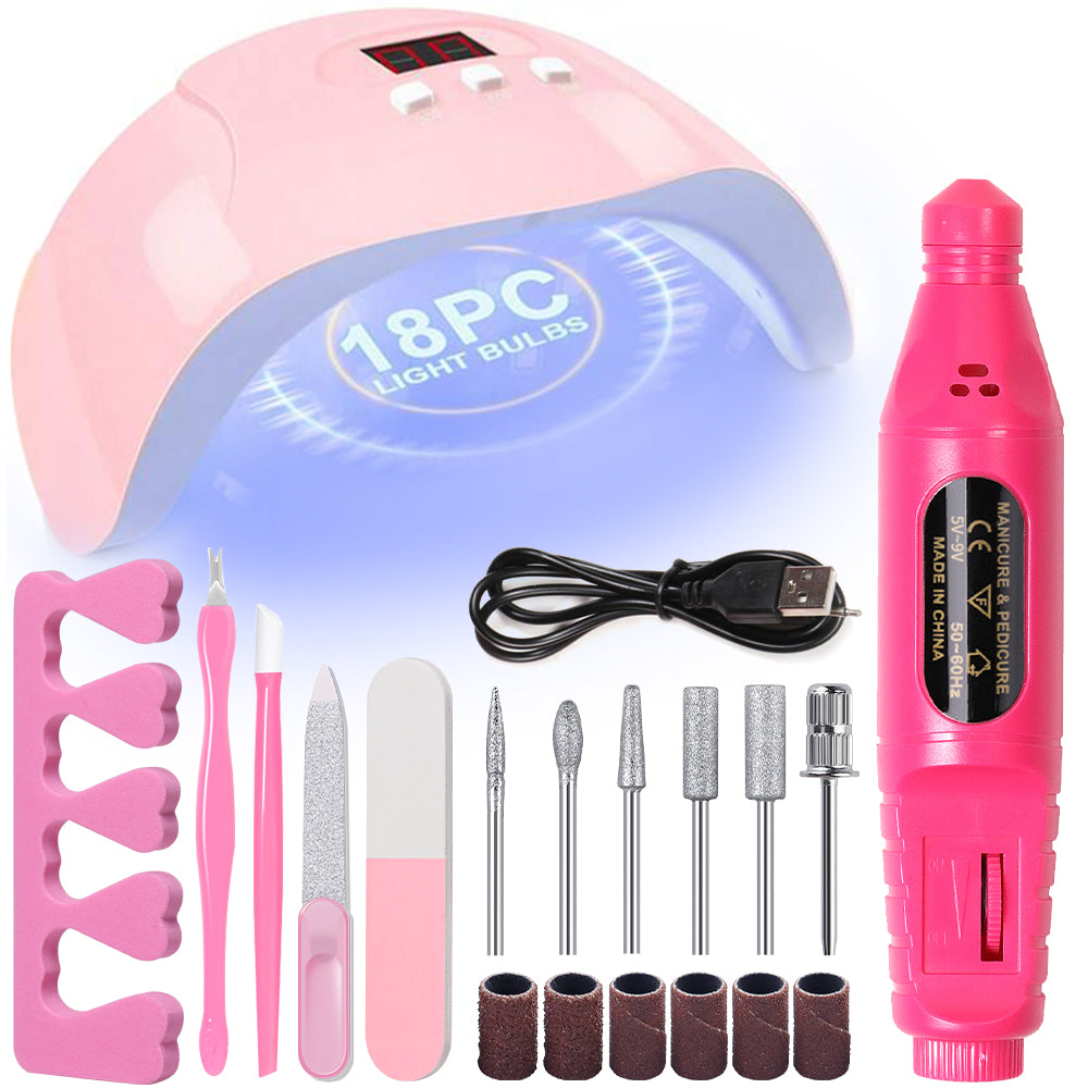 YIKOOLIN 7-in-1 Nail Art Tool Set with Nail Lamp Glue Drying Machine Nail Polis image 0