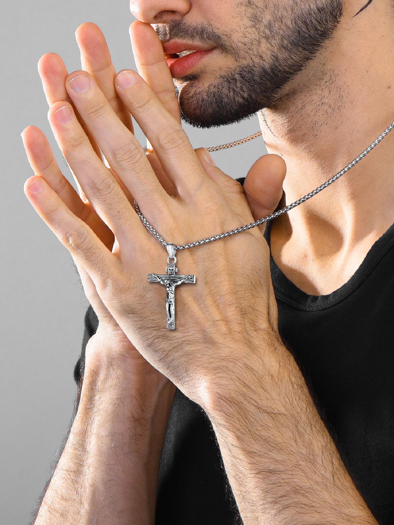 U7 Men INRI Cross Pendant Baptism Christian Jewelry Stainless Steel/Gold/Black/ image 25