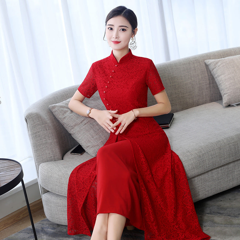 2022 News Summer Aodai Vietnam Qipao Dress for Women Traditional Clothing Lace image 0