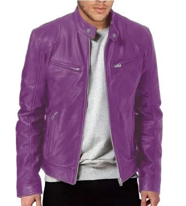 Men's Leather Jacket with Punk Rock Punk Style Stand Collar Motorcycle Leather image 0
