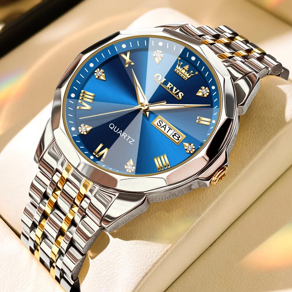 TAXAU New Watch For Men Rhombus Original Quartz Waterproof Wristwatch Gold Stai image 2