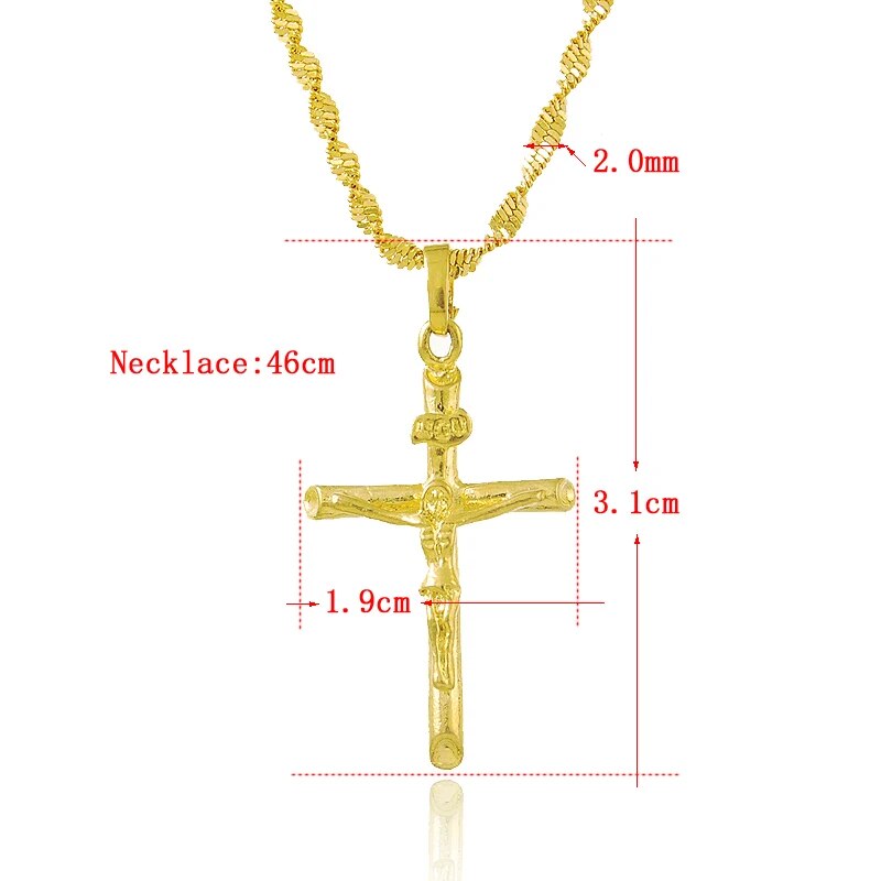 Real 24K Gold Color Cross Pendant & Necklace For Men/Women Gold Chain Religious image 2