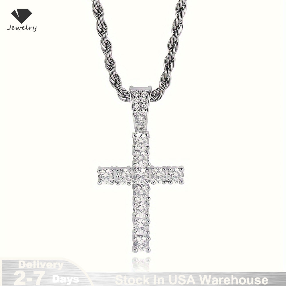 14K Gold Plated Hip Hop Cross Pendant Necklace for Women Male Iced Out Twisted image 2
