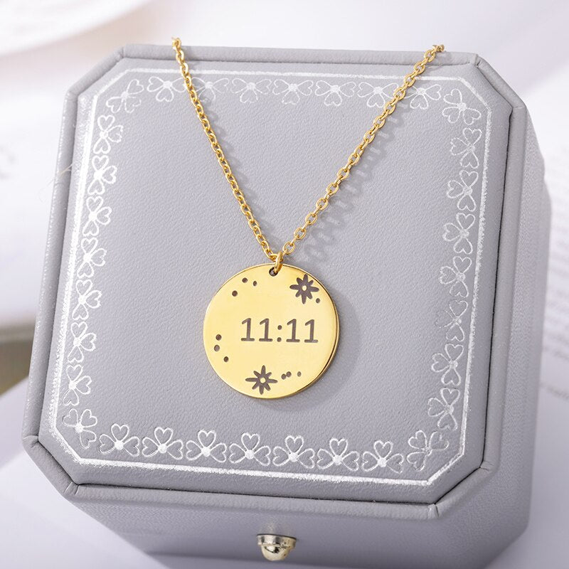 Lucky Angel Number 1111 Necklaces For Women Gold Color Stainless Steel image 1