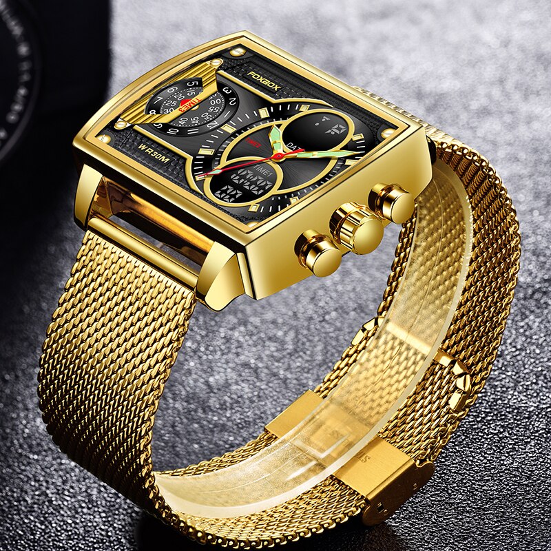 2023 Men Watch Gold Quartz Led Clock Men Sport Waterproof Wrist Watch Male Mili image 7