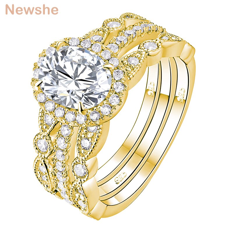 Newshe Yellow Rose Gold Engagement Rings For Women Bridal Set 925 Silver image 1