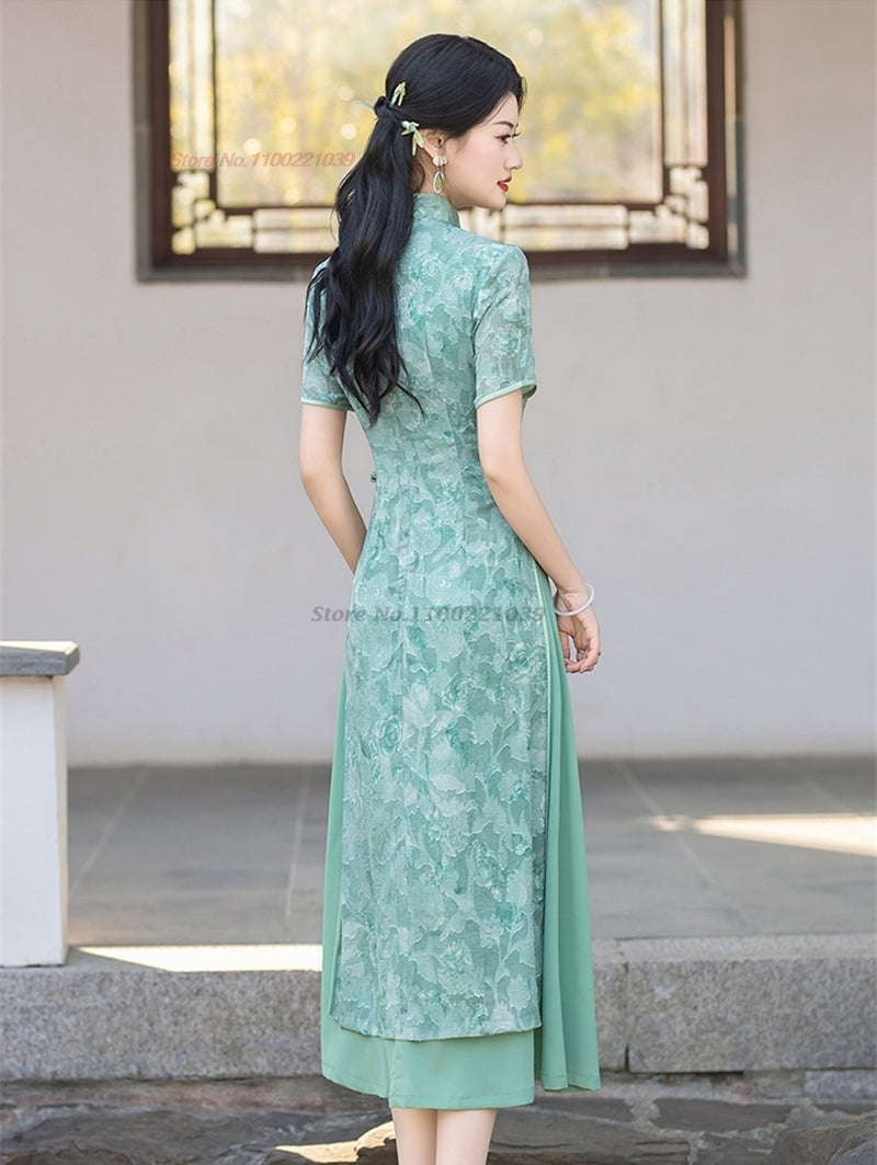2024 vietnam aodai dress improved cheongsam vietnam traditional dress national image 0
