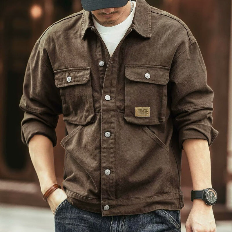 Classic vintage denim jacket for men, autumn and winter heavyweight washed turt image 5