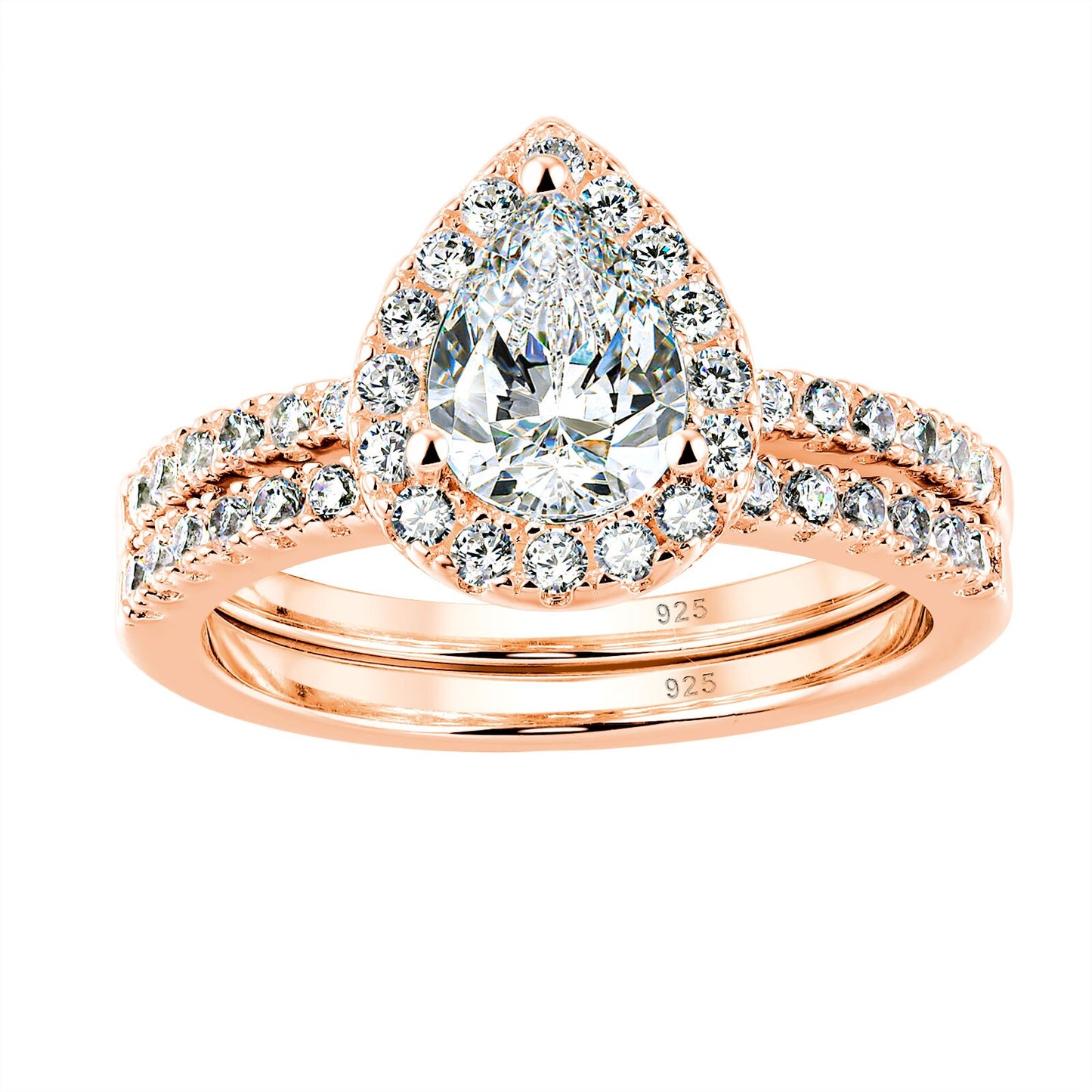Newshe 2 Pieces Yellow Rose Gold Wedding Set Solid 925 Sterling Silver 3Ct image 3