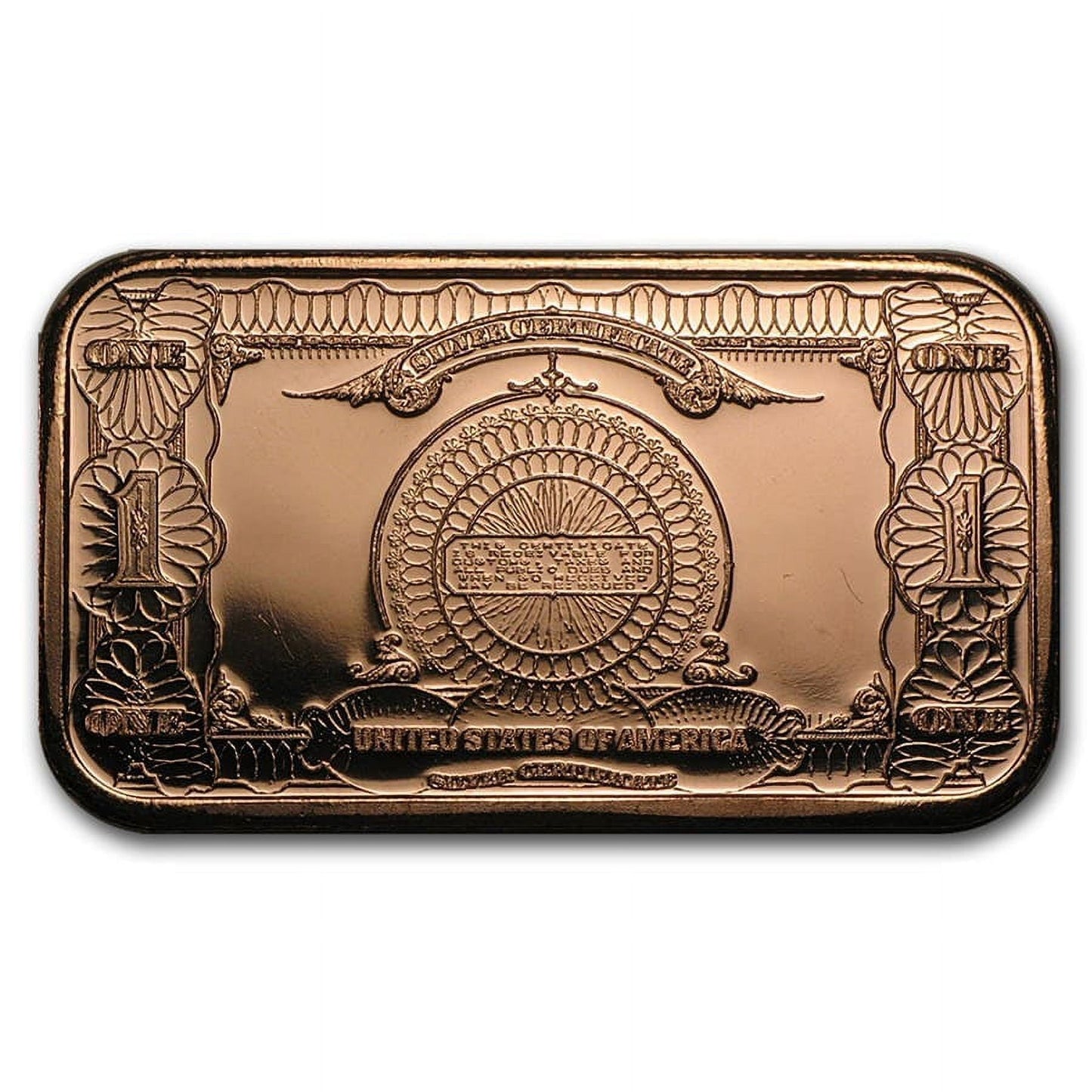 1 oz Copper Bar - $1.00 Eagle Silver Certificate Replica image 1
