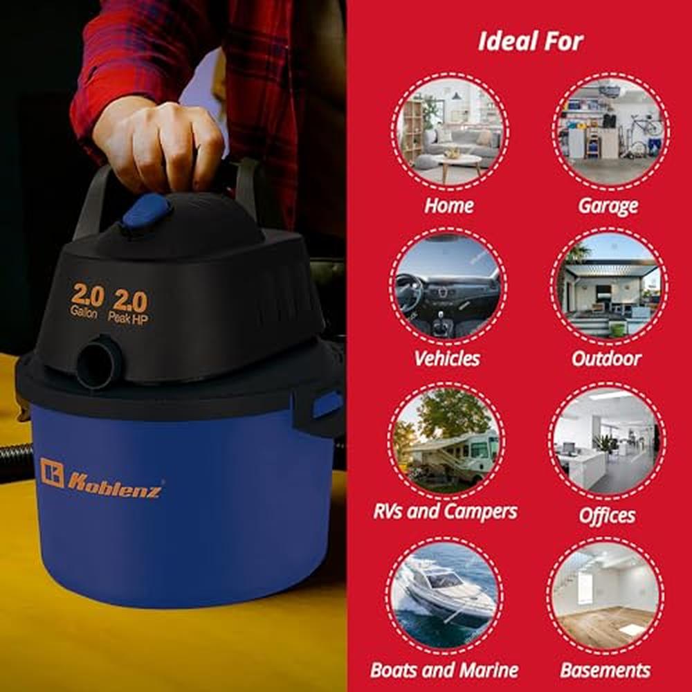 2.0HP Compact Lightweight Wet Dry Vacuum 2.0 Gallon Blue Black 5 Year Powerful image 5