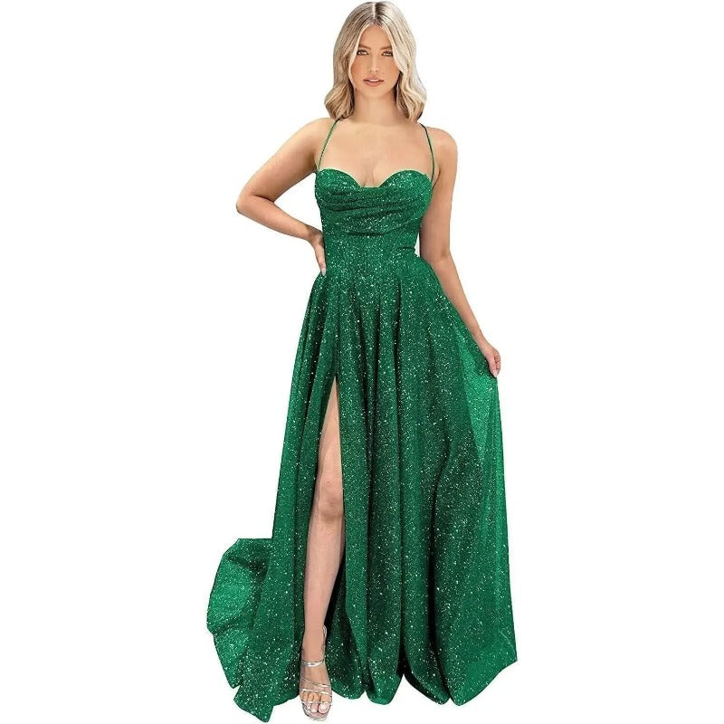 Wakuta Shiny Spaghetti Straps Sequin Prom Dress for Women 2024 Sexy Sweetheart image 5