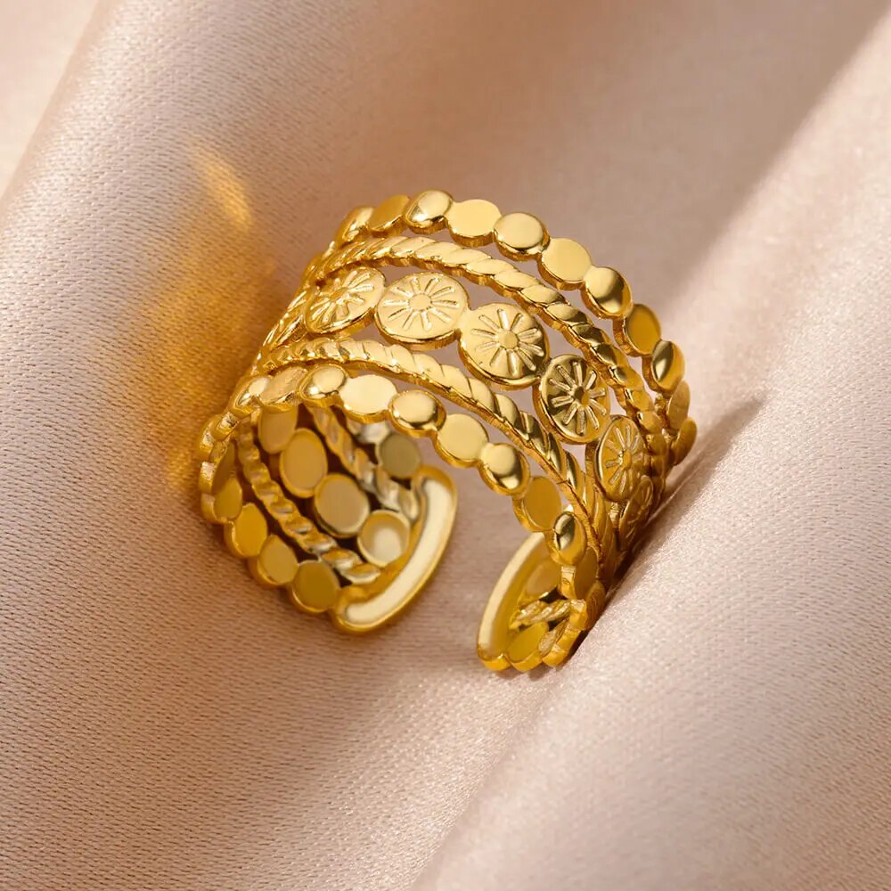 Stainless Steel Rings for Women Aesthetic Sunflower Gold Plated Wedding Couple image 43