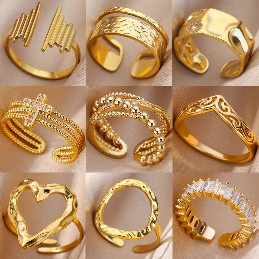 Stainless Steel Rings for Women Aesthetic Sunflower Gold Plated Wedding Couple image 1