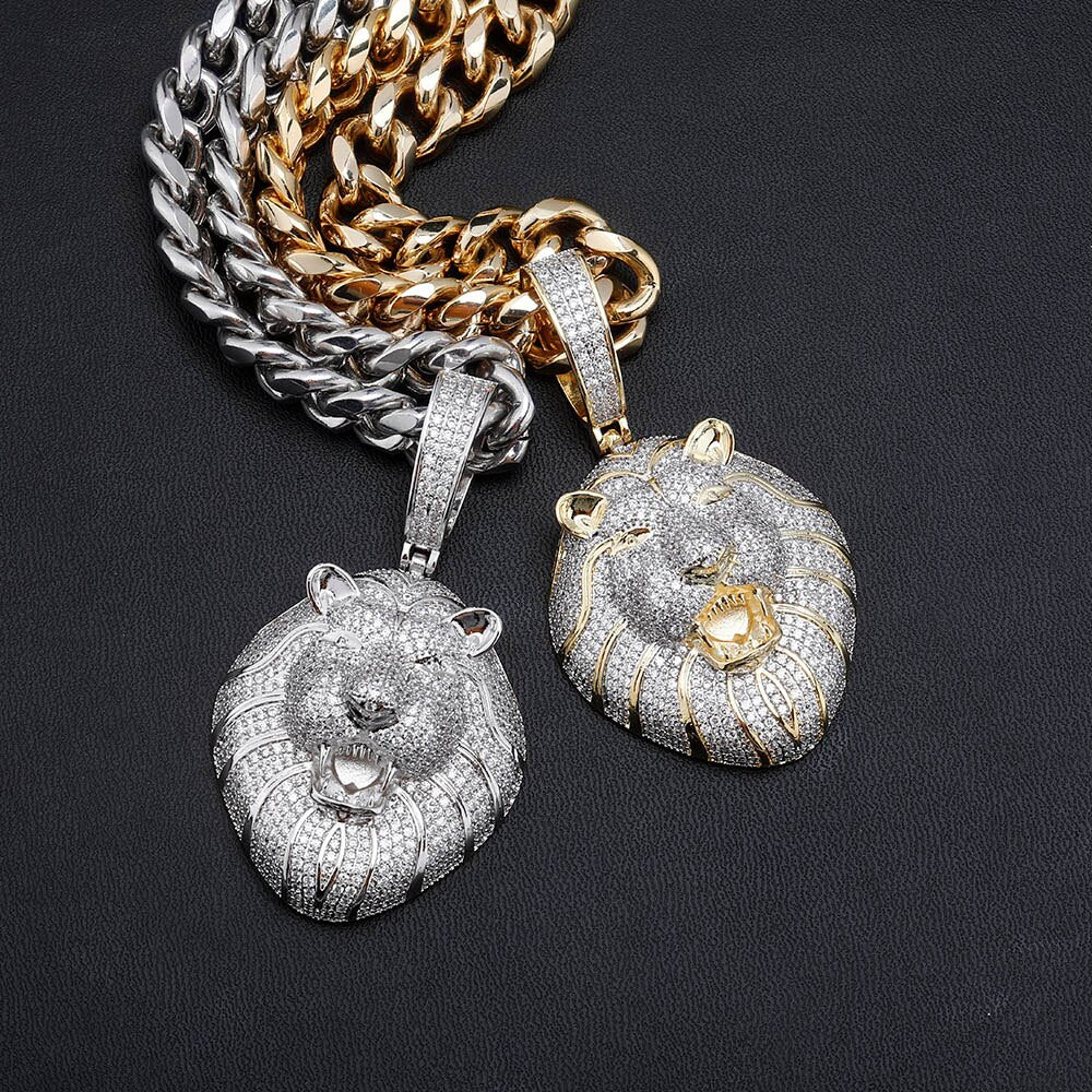 TOPGRILLZ Gold Silver Color Iced Cubic Zirconia Animal Lion Pendant Necklace image 8