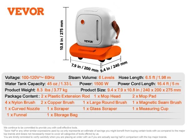 VEVOR Steam Cleaner W/ 85/51/45oz Tank Portable Steam Cleaner Chemical-Free Ste image 3