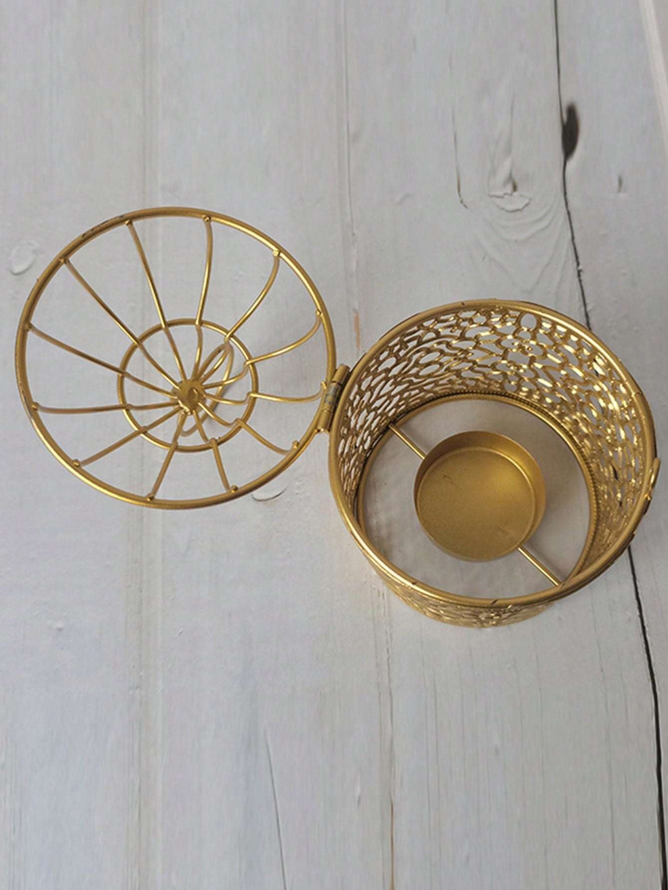 1pc Birdcage Shaped Hollow Candle Holder, Iron Gold Candle Stand For Home Decor image 1