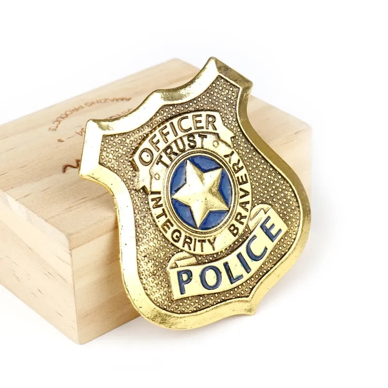 Cosplay POLICE Badge for Women Men 2023 New Fashion Gold Color Metal Pins Carto image 0