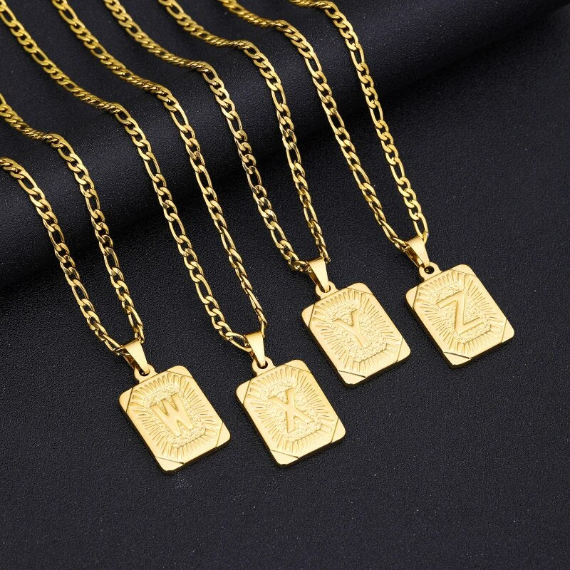 Initial Letter Pendant Necklace Stainless Steel Golden Cuban Chain A-Z Alphabet image 26