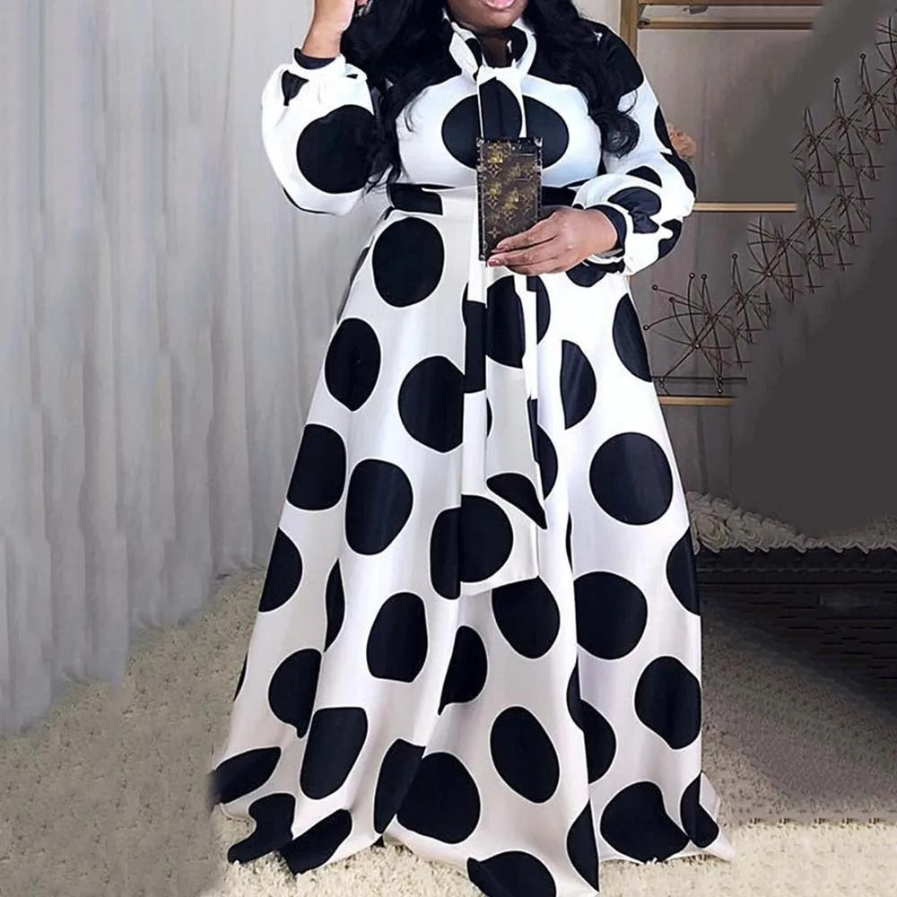 L-5XL 2023 African Women Clothing Plus Size Dresses Long Sleeve Bandage Dot Cas image 3