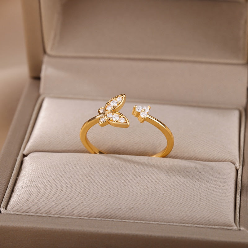 Stainless Steel Rings for Women Aesthetic Sunflower Gold Plated Wedding Couple image 37