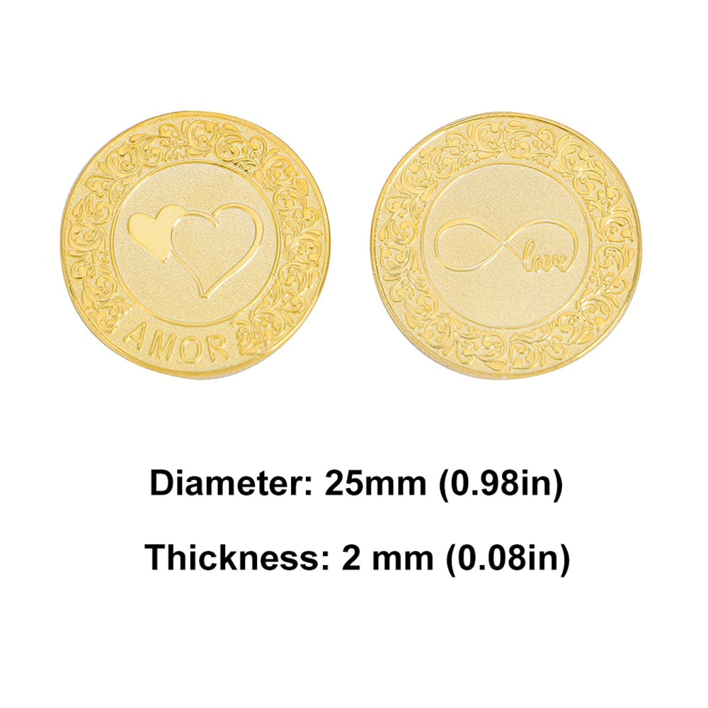 Spanish Golden Wedding Arras De Boda Unity Coins Set With Heart Wood Box Party image 7