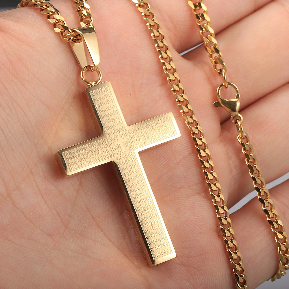 Cross Pendant Necklace For Men Women Jesus Christ Charm Necklace Gold Color Bla image 8