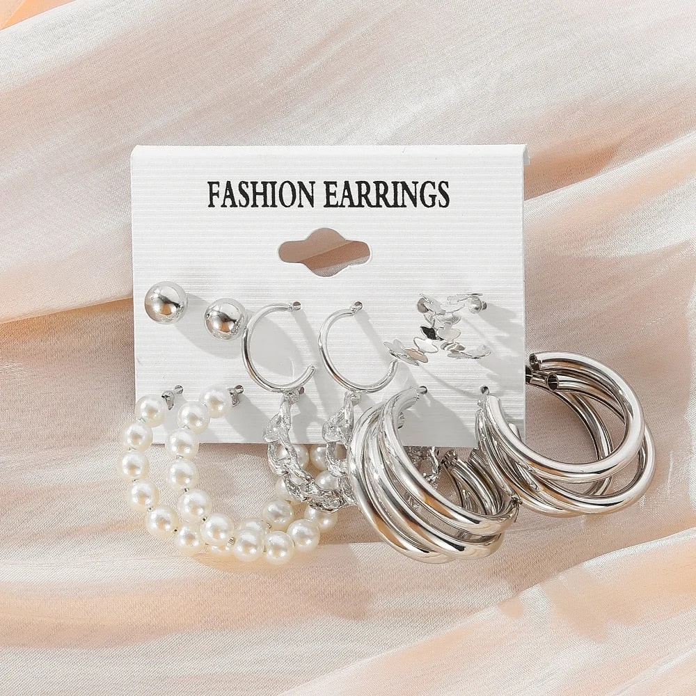 IPARAM Fashion Exaggerated Gold Color Metal Pearl Earrings for Women Geometric image 11